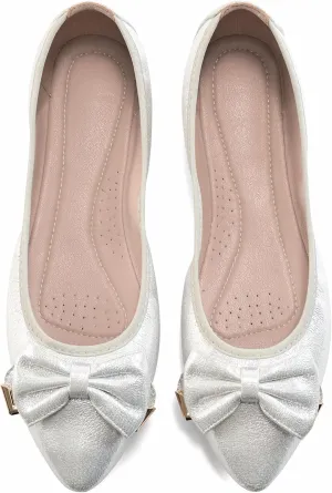 FUDYNMALC Womens Ballet Flats Shoes: Foldable Dressy Wedding Ballerina Shoes Sparkly Bowknot Pointed Toe Slip on Walking Loafers