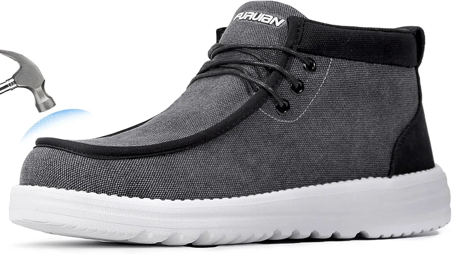 Furuian Steel Toe Shoes for Men High-top Safety Shoes for Men Lightweight Work Boots Canvas Steel Toe Sneakers Comfortable Work Loafers Zapatos De Trabajo para Hombres