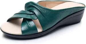 Genuine Leather Orthopedic Walking Wedge Sandals for Women Fashion Lace-up Fish Mouth Slip On Platform Slippers with Comfortable Arch Support