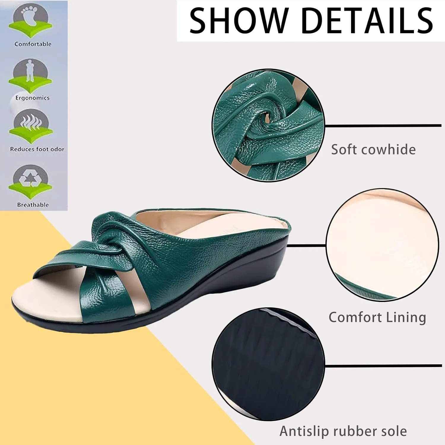 Genuine Leather Orthopedic Walking Wedge Sandals for Women Fashion Lace-up Fish Mouth Slip On Platform Slippers with Comfortable Arch Support