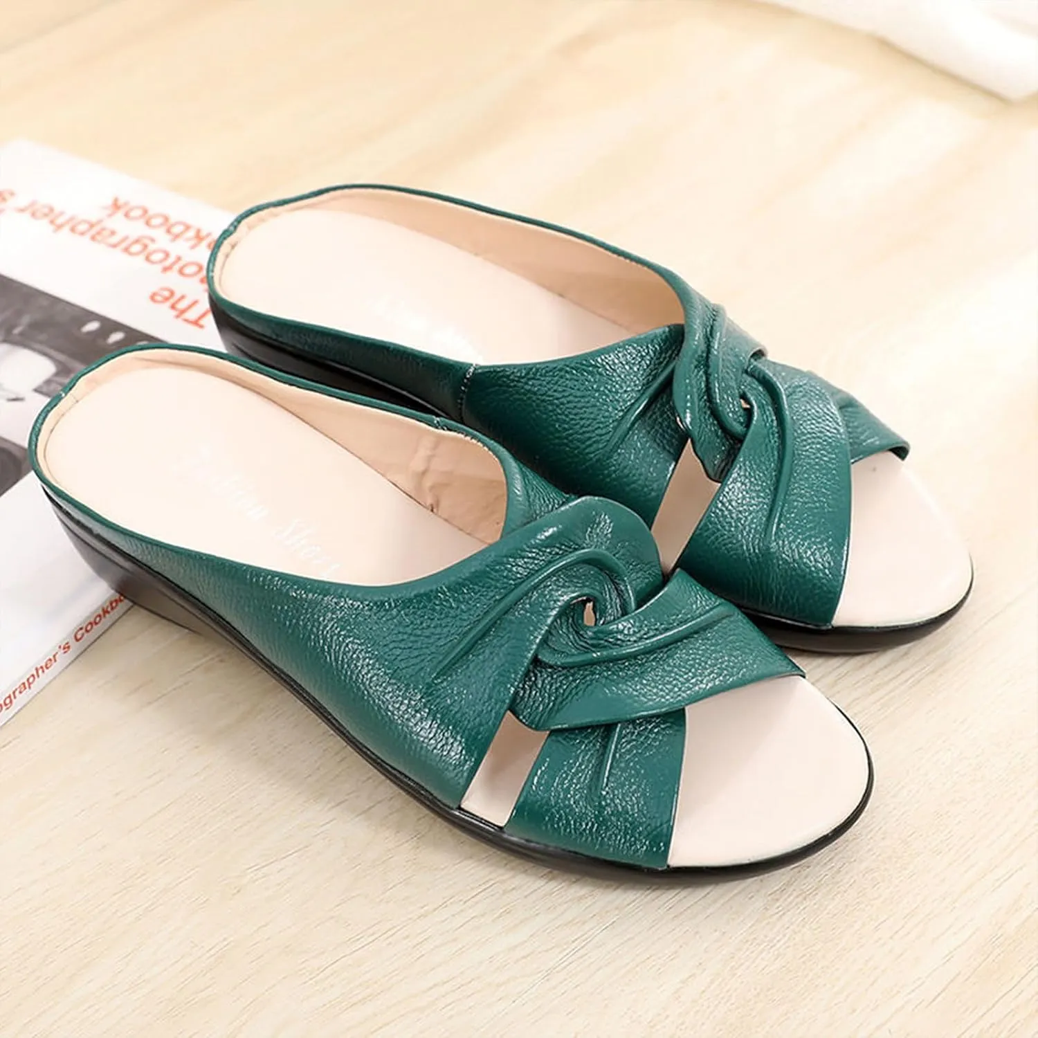 Genuine Leather Orthopedic Walking Wedge Sandals for Women Fashion Lace-up Fish Mouth Slip On Platform Slippers with Comfortable Arch Support