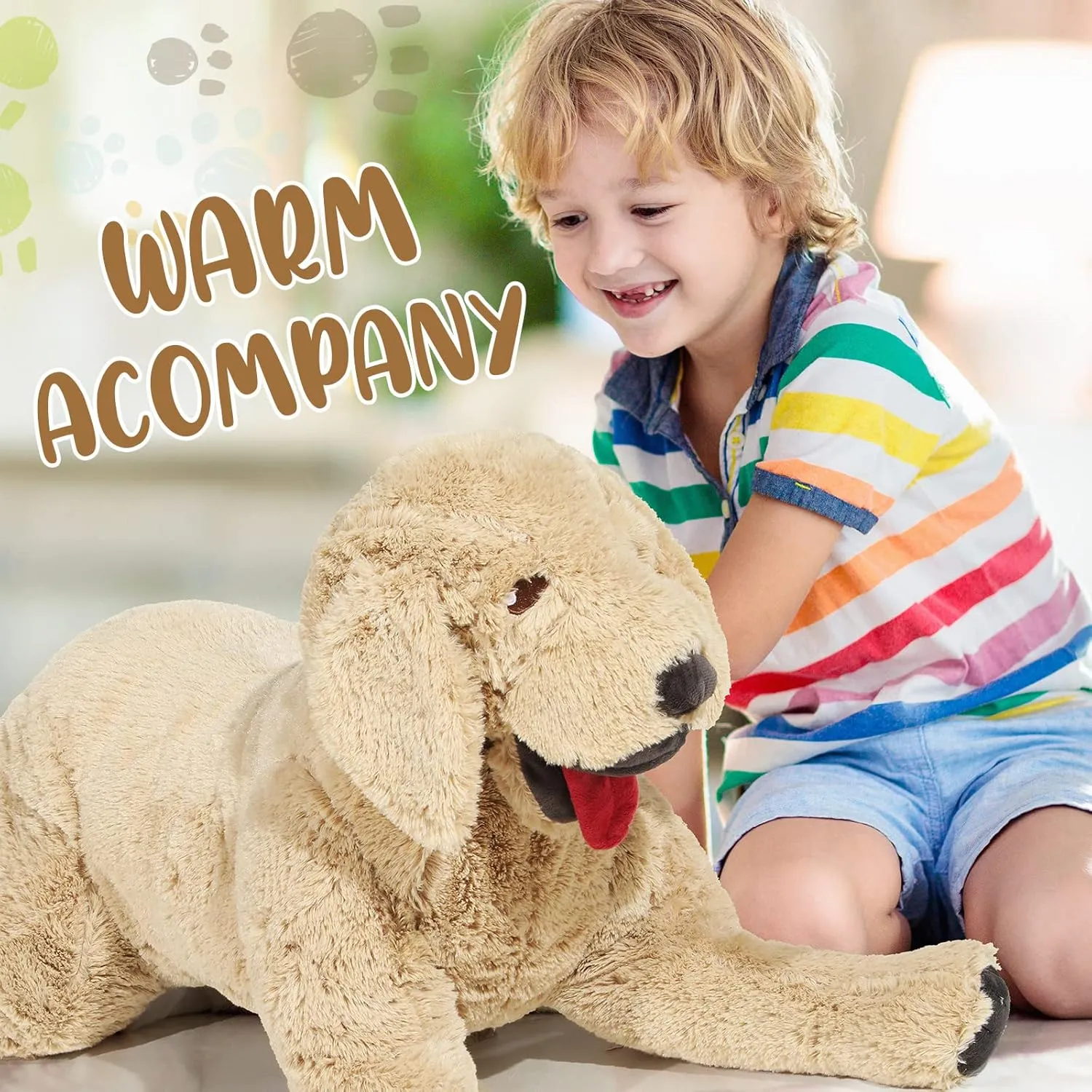 Geosar Dog Stuffed Animals Plush 33.5 Inch Soft Cuddly Golden Retriever Plush Toys Large Stuffed Dog Body Pillow Gifts for Kids Girls Boys Birthday