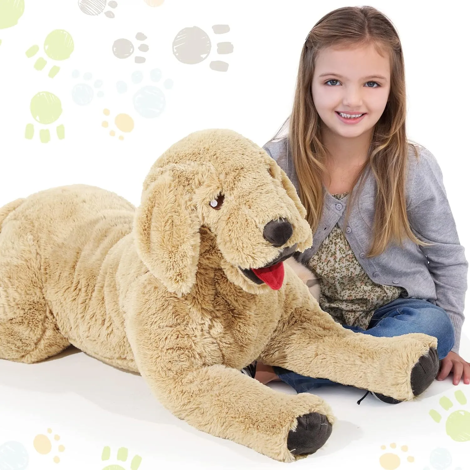 Geosar Dog Stuffed Animals Plush 33.5 Inch Soft Cuddly Golden Retriever Plush Toys Large Stuffed Dog Body Pillow Gifts for Kids Girls Boys Birthday