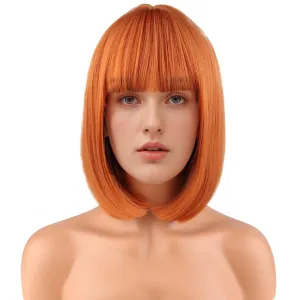 Ginger Bob Wig for Women Short Orange Bob Wig with Bangs Short Straight Bob Wigs Dark Orange Bob Wigs Synthetic Wig with Wig Cap (Ginger)