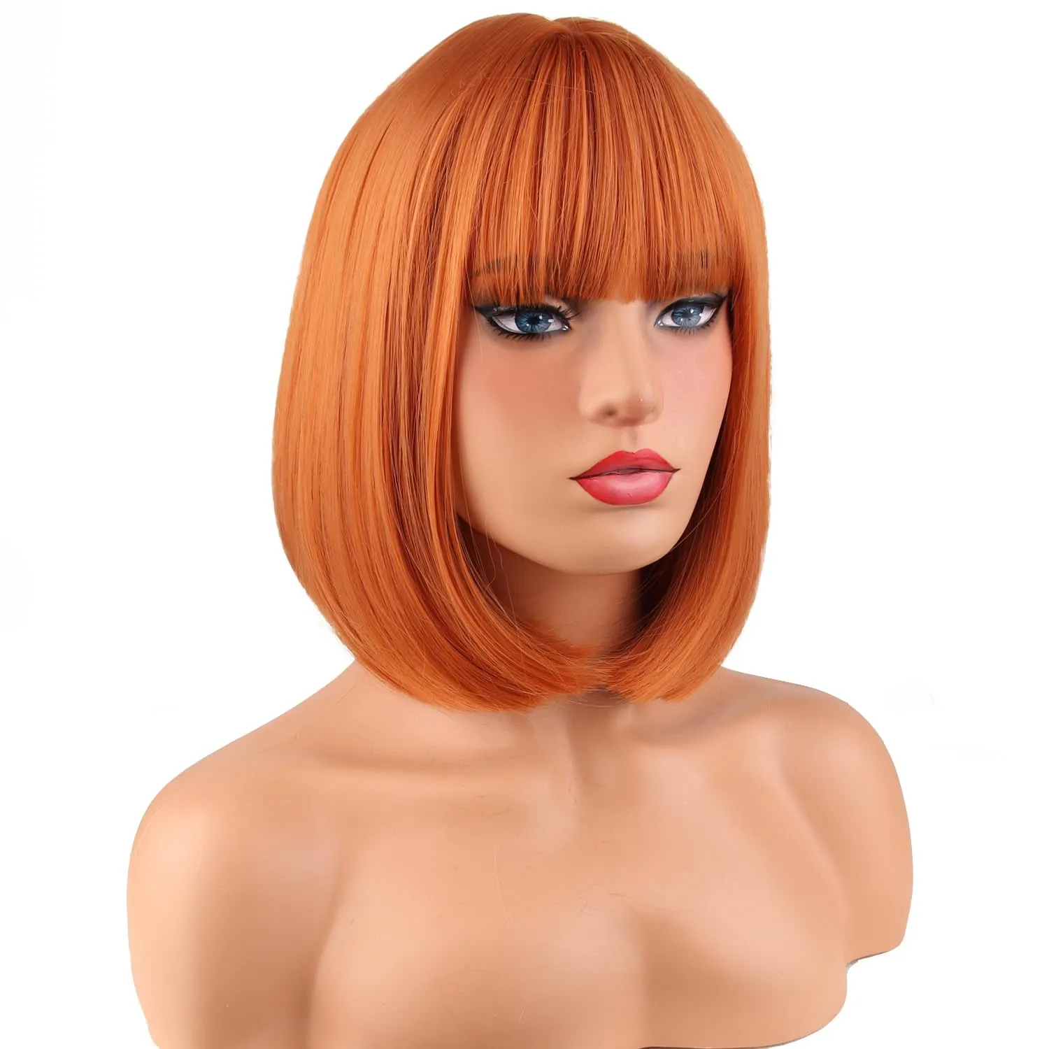 Ginger Bob Wig for Women Short Orange Bob Wig with Bangs Short Straight Bob Wigs Dark Orange Bob Wigs Synthetic Wig with Wig Cap (Ginger)