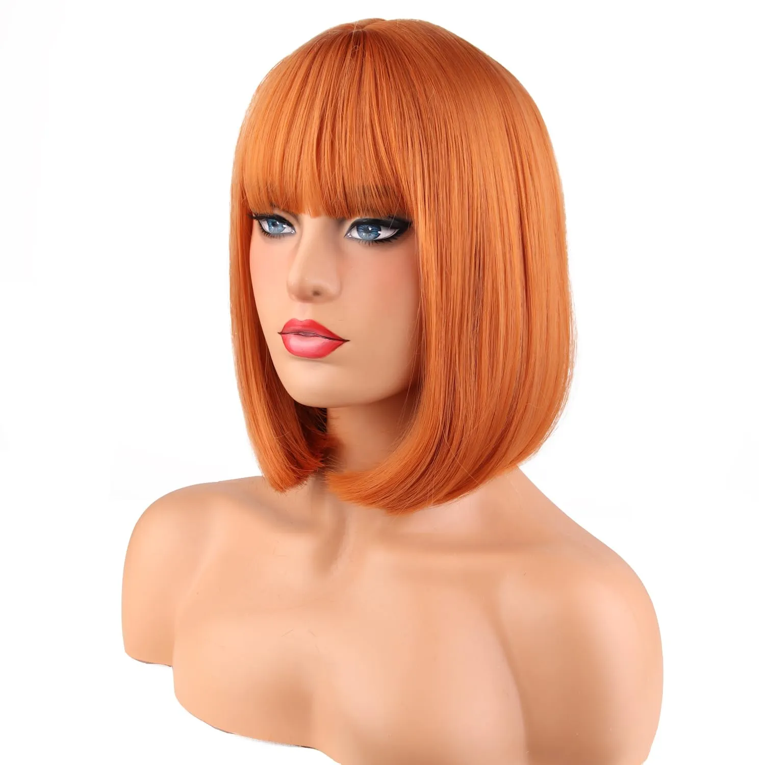Ginger Bob Wig for Women Short Orange Bob Wig with Bangs Short Straight Bob Wigs Dark Orange Bob Wigs Synthetic Wig with Wig Cap (Ginger)