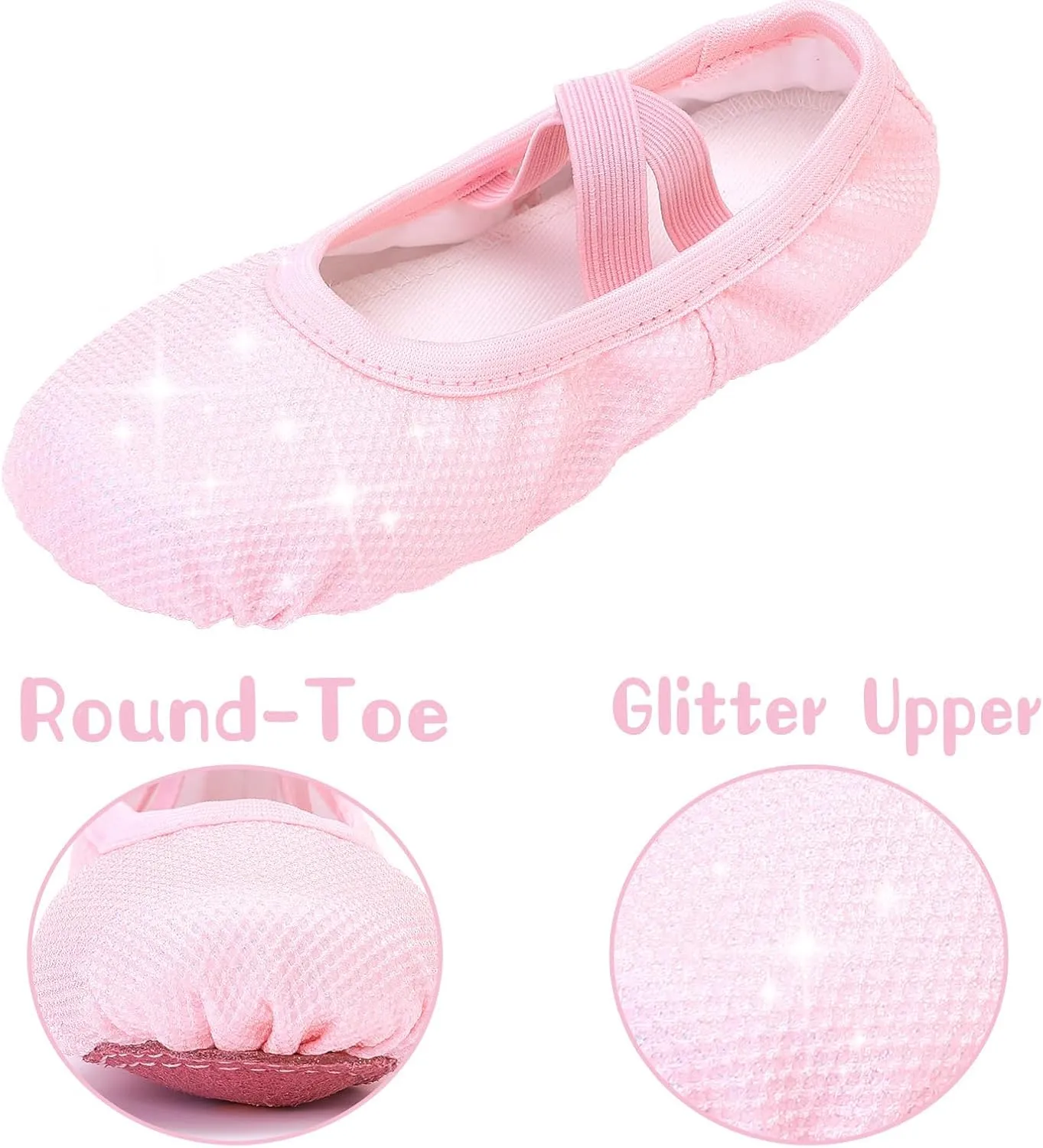 Girls Ballet Shoes Glitter Split-Sole Dance Slippers Toddler Kid Practice Shoes Flats Soft Lightweight with Elastic Laces for Performance Gymnastics Yoga