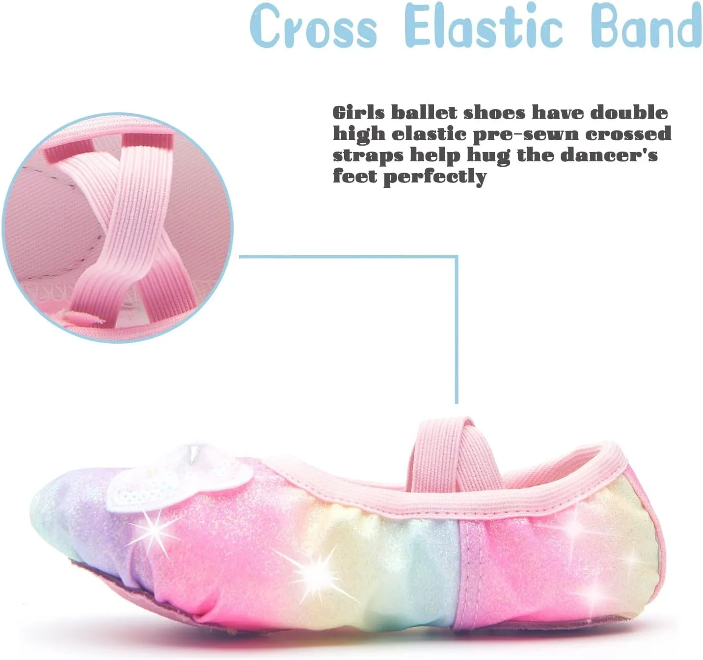 Girls Ballet Shoes Glitter Split-Sole Dance Slippers Toddler Kid Practice Shoes Flats Soft Lightweight with Elastic Laces for Performance Gymnastics Yoga