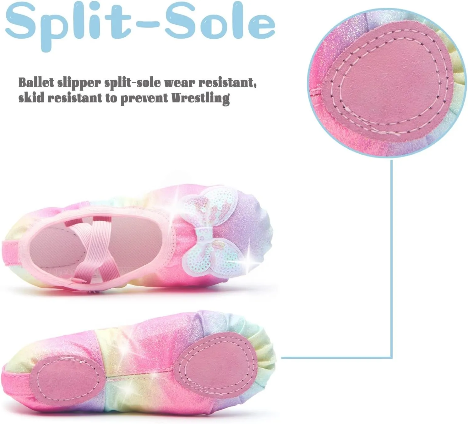 Girls Ballet Shoes Glitter Split-Sole Dance Slippers Toddler Kid Practice Shoes Flats Soft Lightweight with Elastic Laces for Performance Gymnastics Yoga
