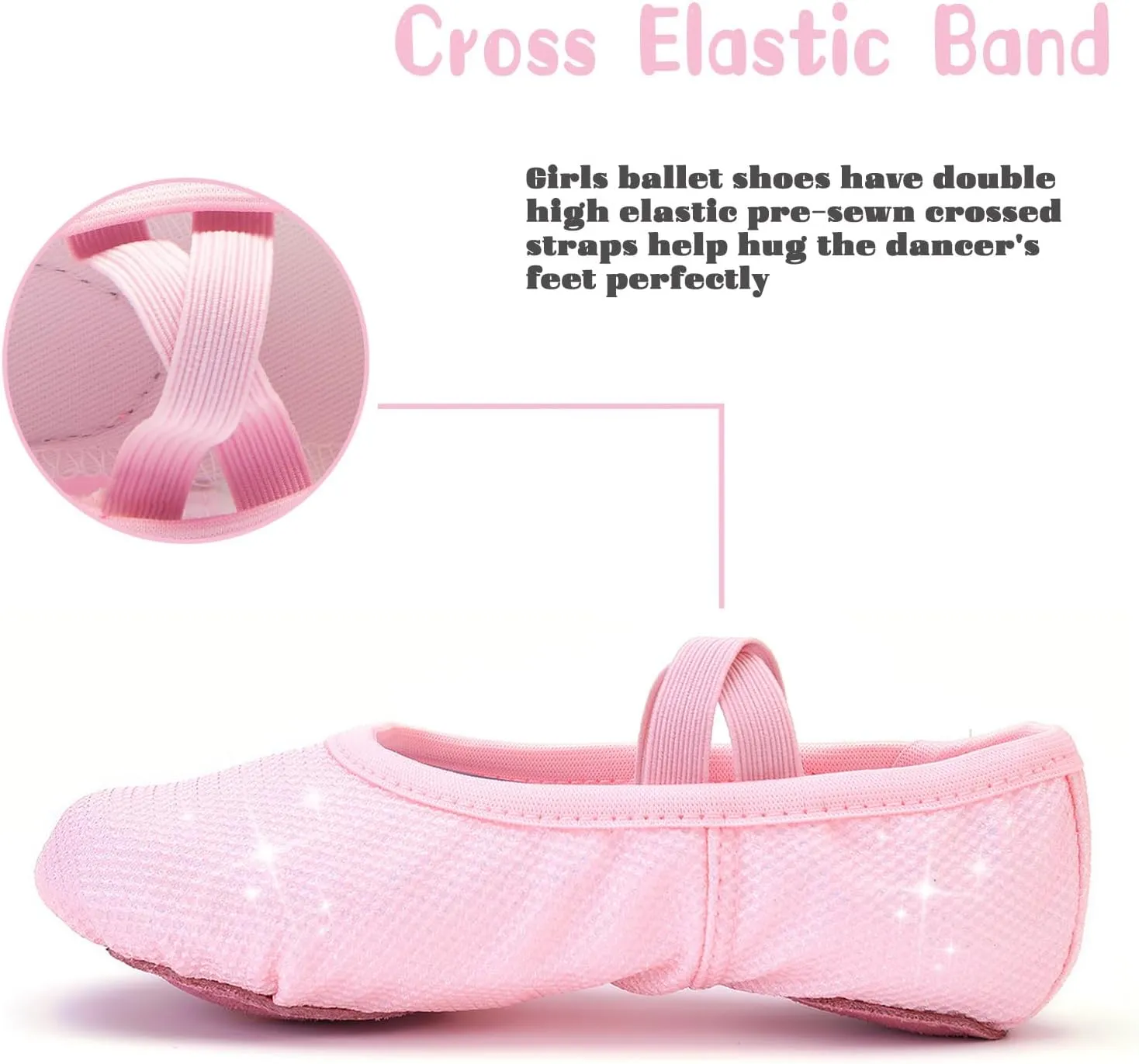 Girls Ballet Shoes Glitter Split-Sole Dance Slippers Toddler Kid Practice Shoes Flats Soft Lightweight with Elastic Laces for Performance Gymnastics Yoga