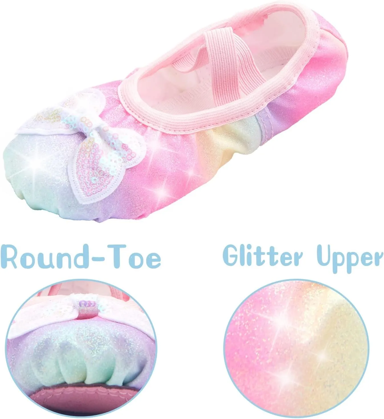 Girls Ballet Shoes Glitter Split-Sole Dance Slippers Toddler Kid Practice Shoes Flats Soft Lightweight with Elastic Laces for Performance Gymnastics Yoga
