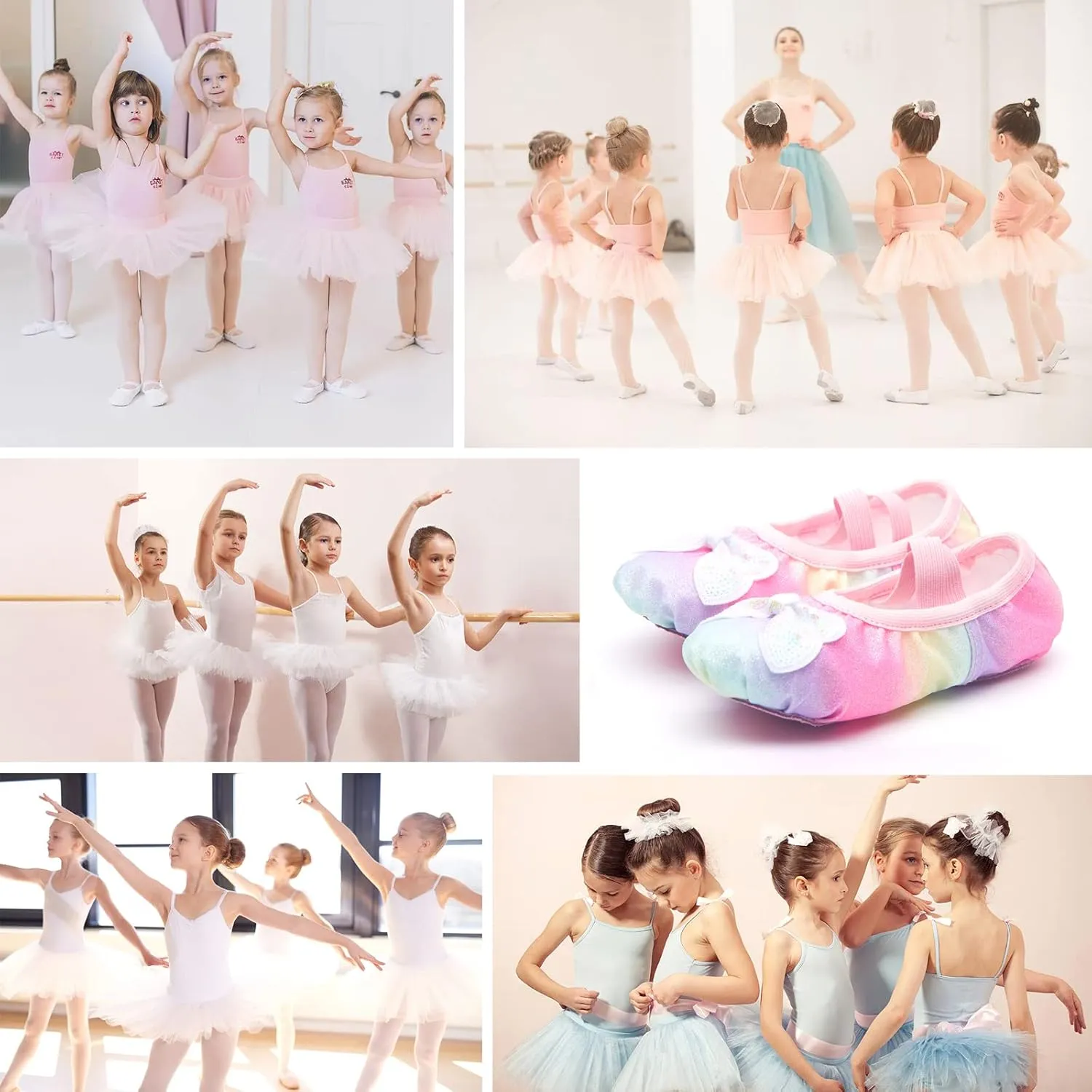 Girls Ballet Shoes Glitter Split-Sole Dance Slippers Toddler Kid Practice Shoes Flats Soft Lightweight with Elastic Laces for Performance Gymnastics Yoga