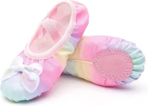 Girls Ballet Shoes Glitter Split-Sole Dance Slippers Toddler Kid Practice Shoes Flats Soft Lightweight with Elastic Laces for Performance Gymnastics Yoga