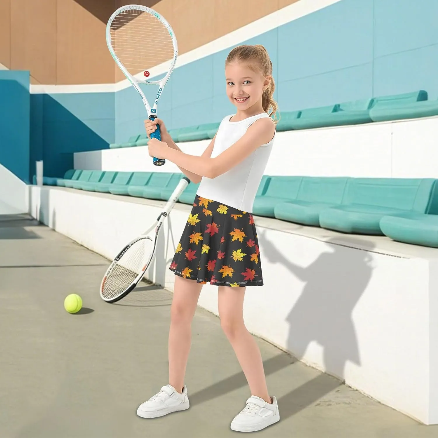 Girls Skorts Active Athletic Skirts with Inner Built-in Shorts for Golf Tennis 3-12T Colorful Groovy Wave