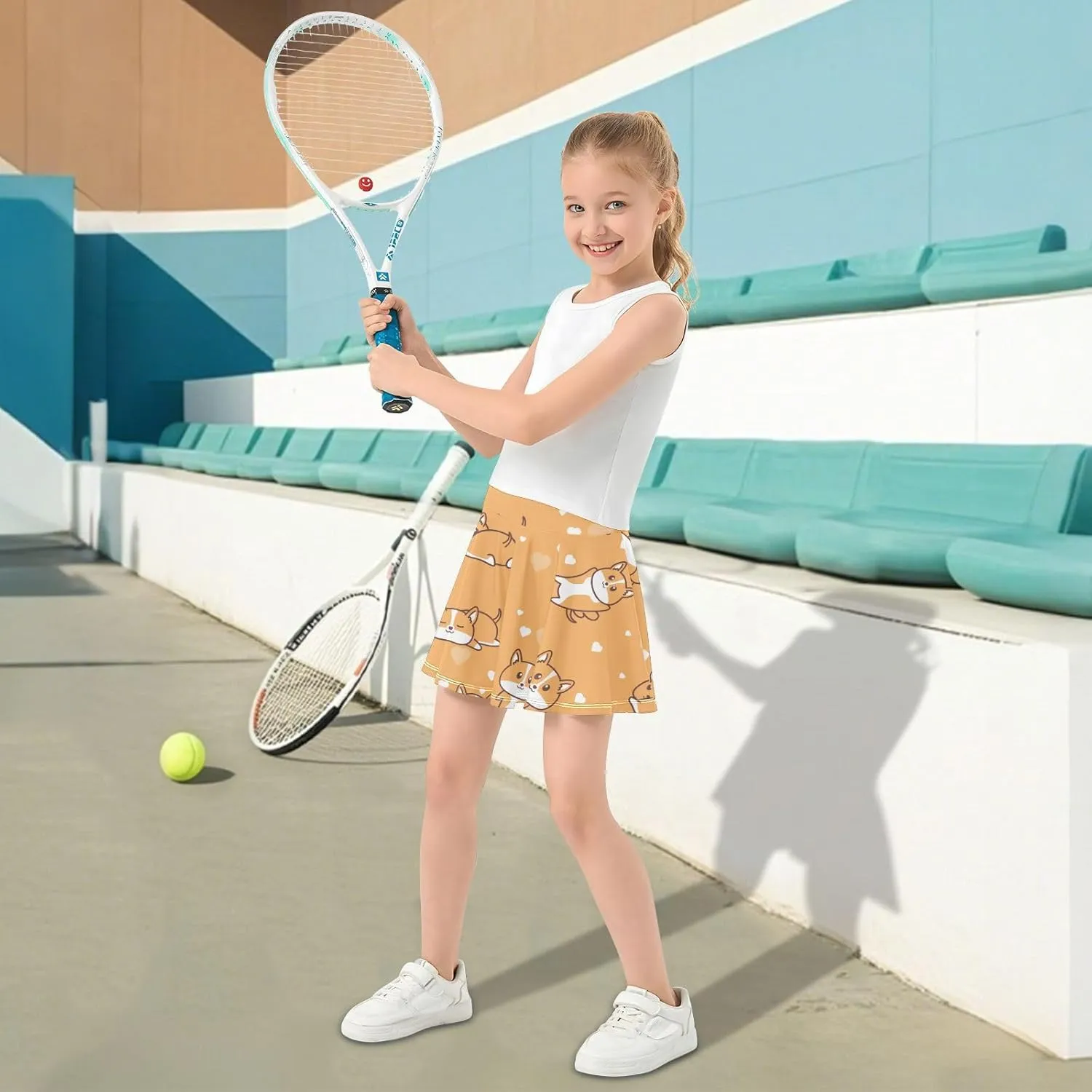 Girls Skorts Active Athletic Skirts with Inner Built-in Shorts for Golf Tennis 3-12T Violet Flowers Purple