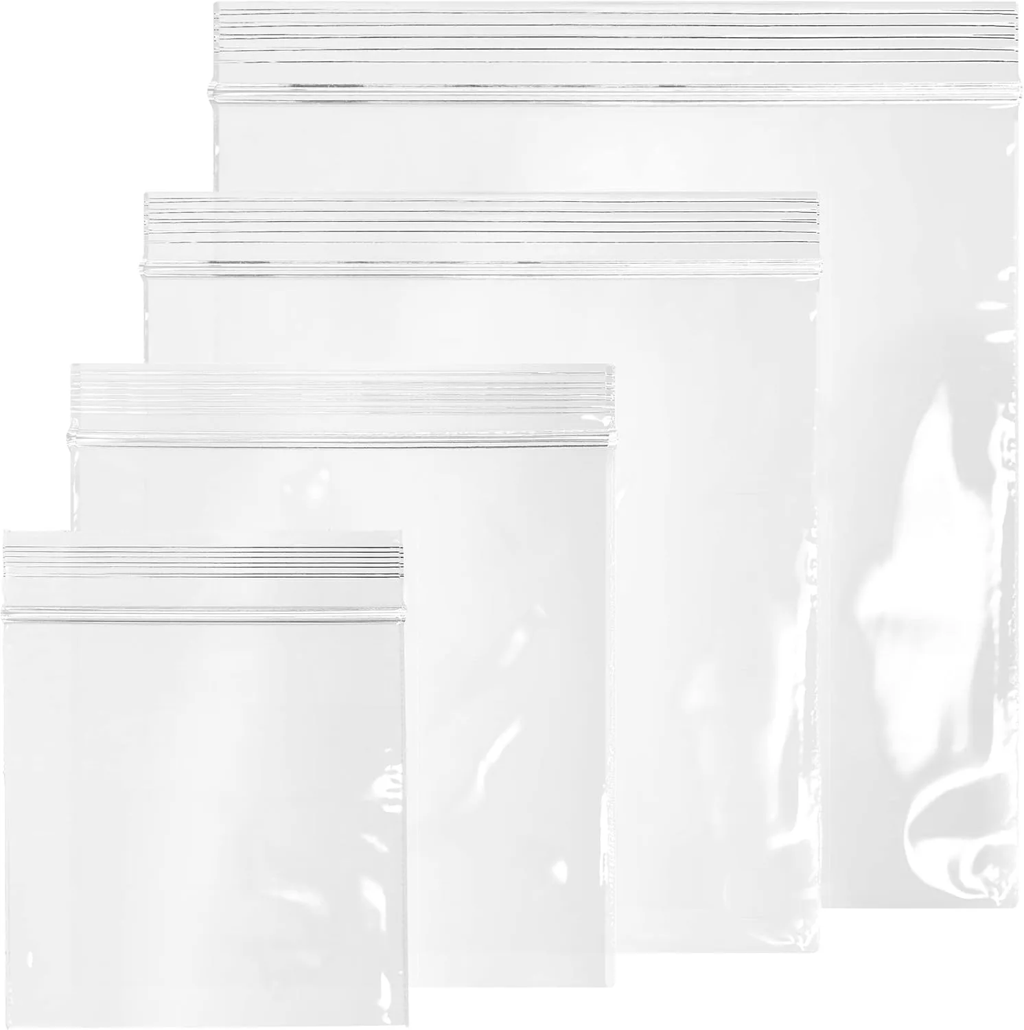 GPI - 400 Pack, 2 Mil Thick, Plastic Reclosable Combo Zip Snack Bags, 4 Assorted Sizes, 3" x 3", 4" x 4", 5" x 5", 6" x 6" Resealable Zip Top Lock For Snack, Sandwhich, Food, Packaging & Shipping.