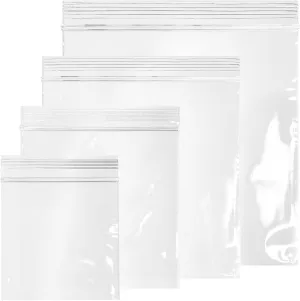 GPI - 400 Pack, 2 Mil Thick, Plastic Reclosable Combo Zip Snack Bags, 4 Assorted Sizes, 3" x 3", 4" x 4", 5" x 5", 6" x 6" Resealable Zip Top Lock For Snack, Sandwhich, Food, Packaging & Shipping.