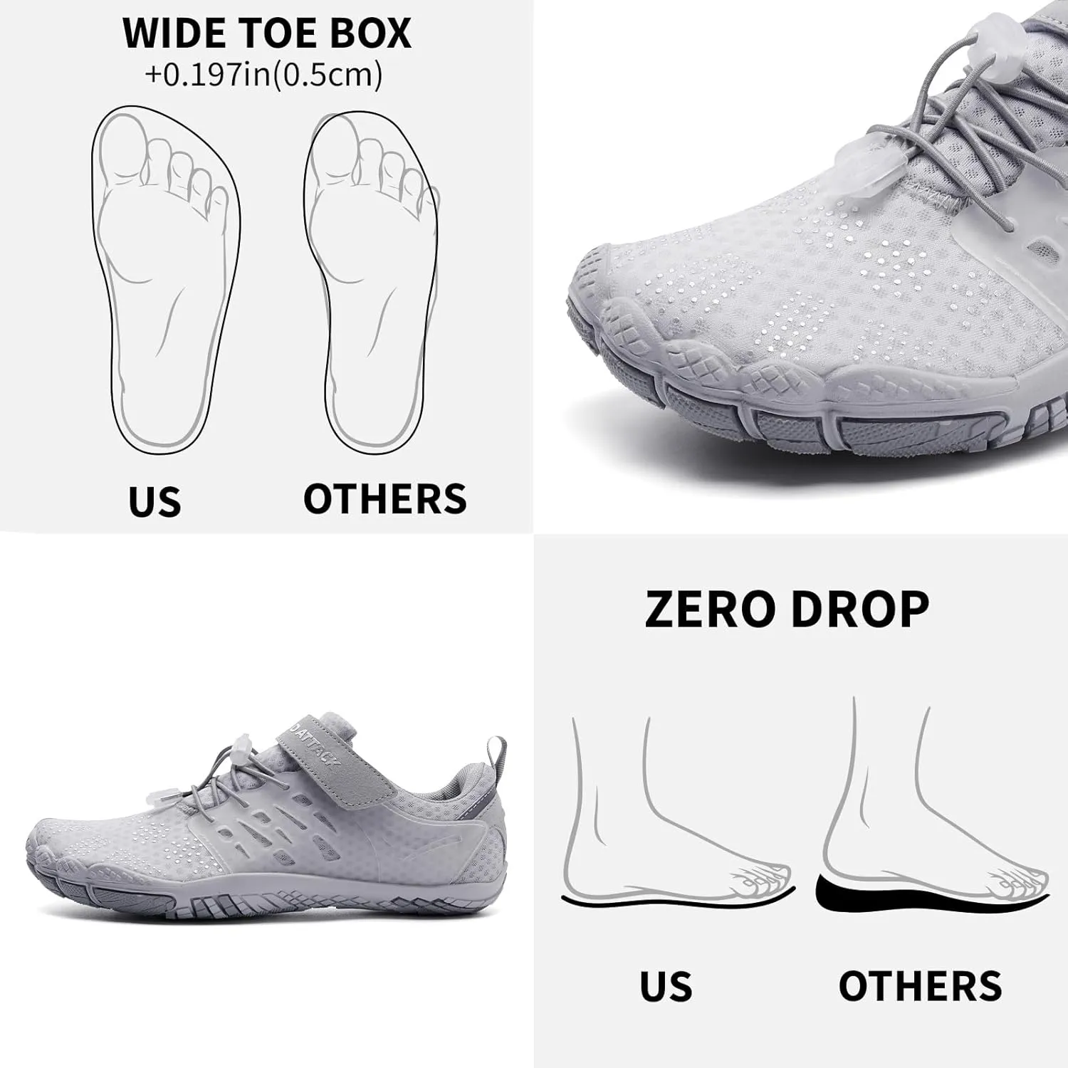 Grand Attack Barefoot Shoes Women Minimalist Zero Drop Lightweight Cross-Trainer for Wrestling Boxing Weightlifting Walking Shoes