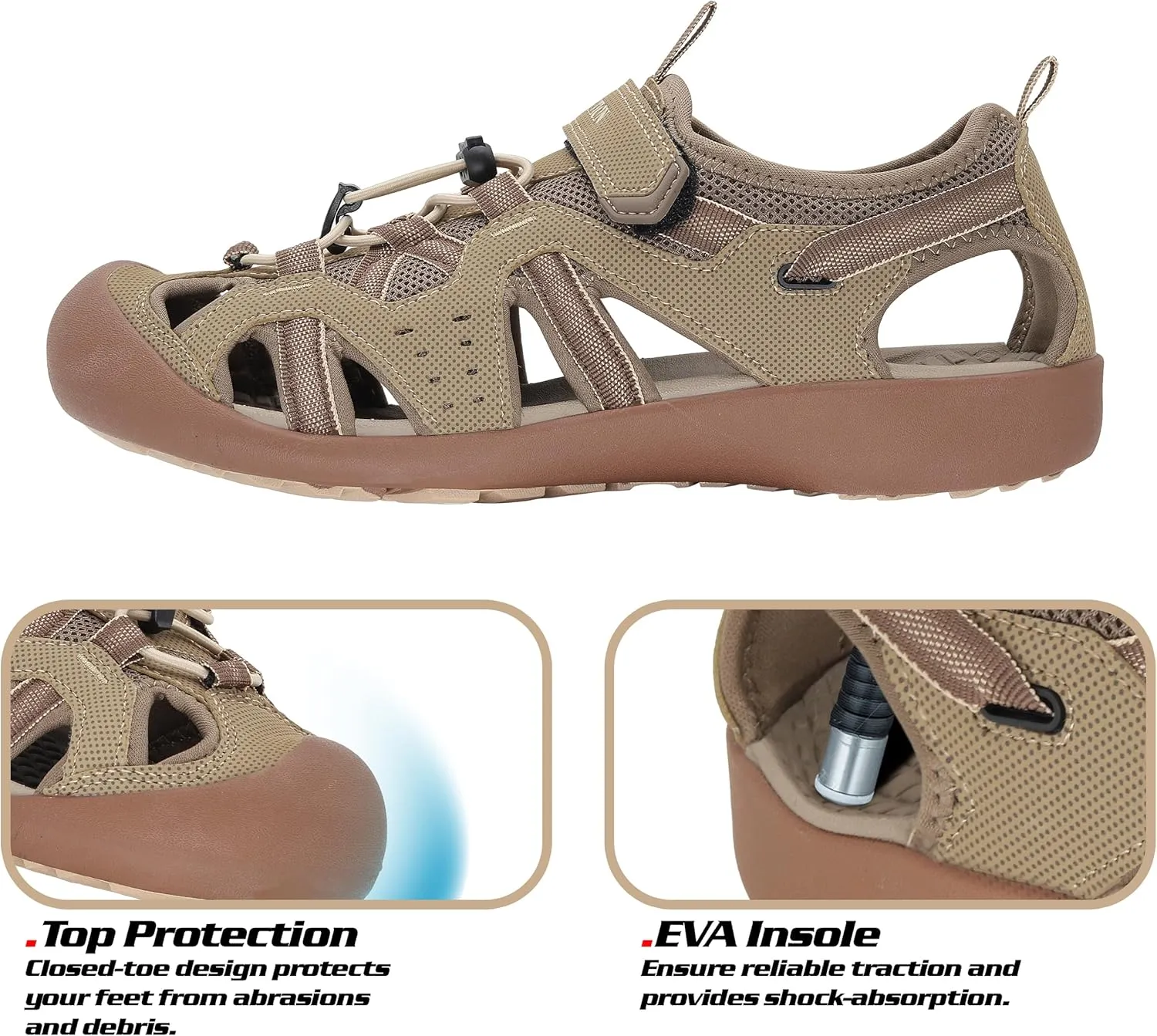 GRITION Mens Outdoor Hiking Sandals Summer Beach Closed Toe Water Sandal Waterproof Comfortable Fisherman Adventures Sport Athletic Walking Traveling Shoes Sandles