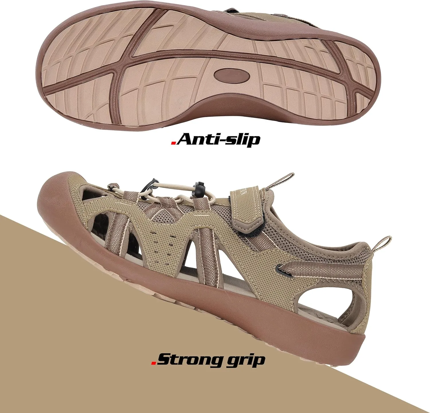 GRITION Mens Outdoor Hiking Sandals Summer Beach Closed Toe Water Sandal Waterproof Comfortable Fisherman Adventures Sport Athletic Walking Traveling Shoes Sandles