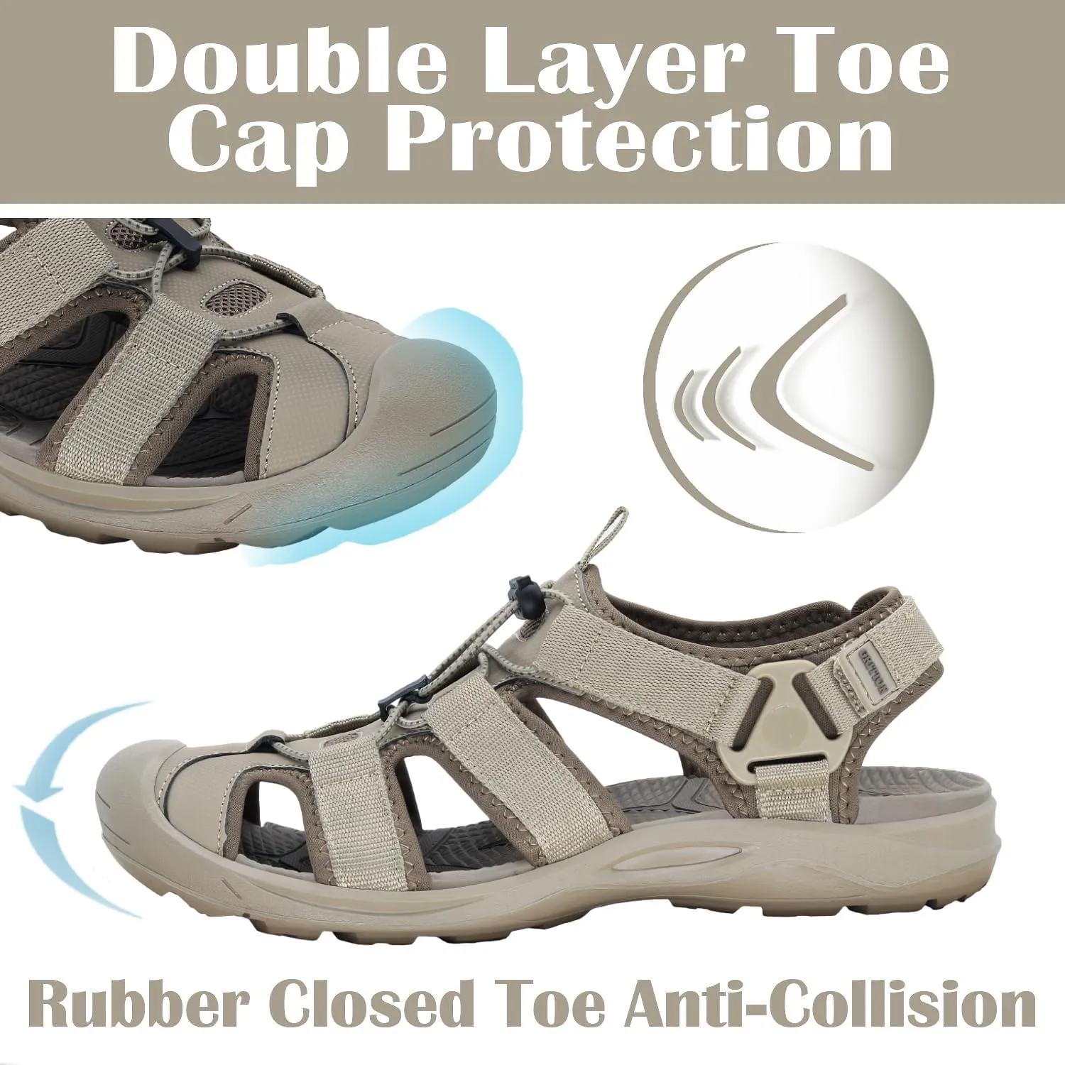 GRITION Mens Outdoor Hiking Sandals Summer Beach Closed Toe Water Sandal Waterproof Comfortable Fisherman Adventures Sport Athletic Walking Traveling Shoes Sandles