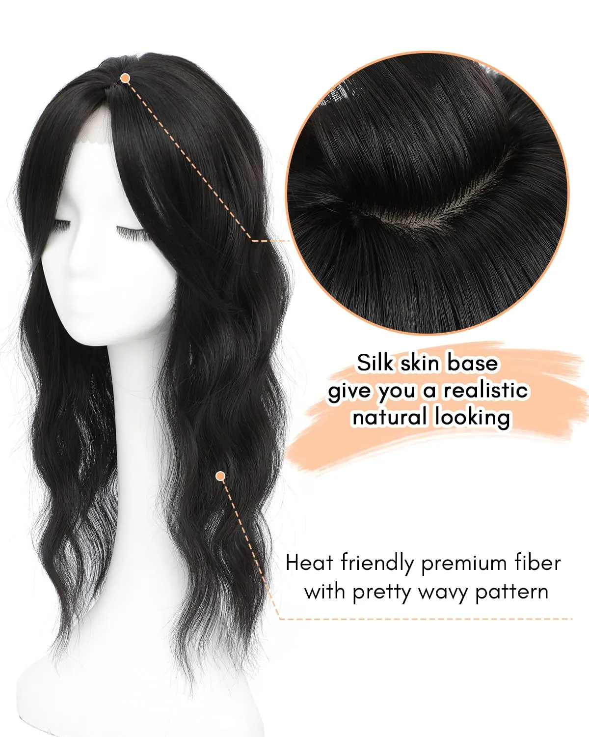 Hair Toppers for Women 20-Inch Wavy Ombre Highlight Synthetic Wig With Fringe Bang - Clip In Hair Pieces for Thinning Hair to Add Volume
