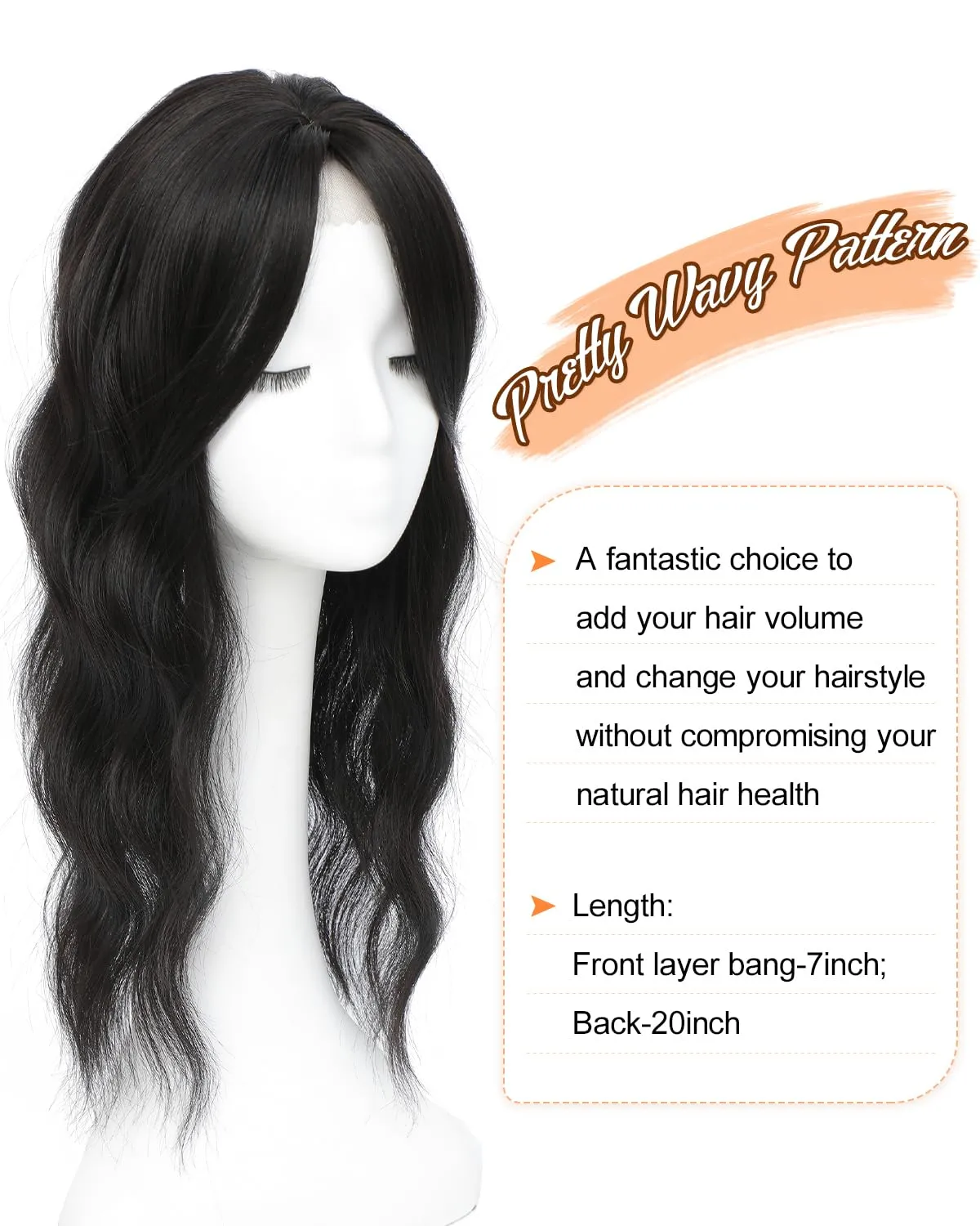 Hair Toppers for Women 20-Inch Wavy Ombre Highlight Synthetic Wig With Fringe Bang - Clip In Hair Pieces for Thinning Hair to Add Volume