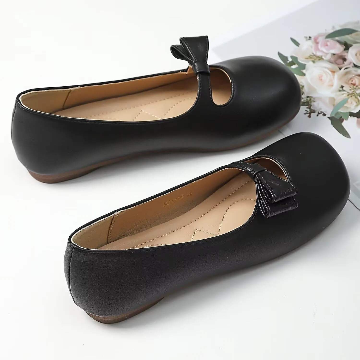 Hee grand Retro Mary Jane Shoes for Women Cute Square Toe Buckle Ballet Flats Leather Dress Flats Soft Work Flats