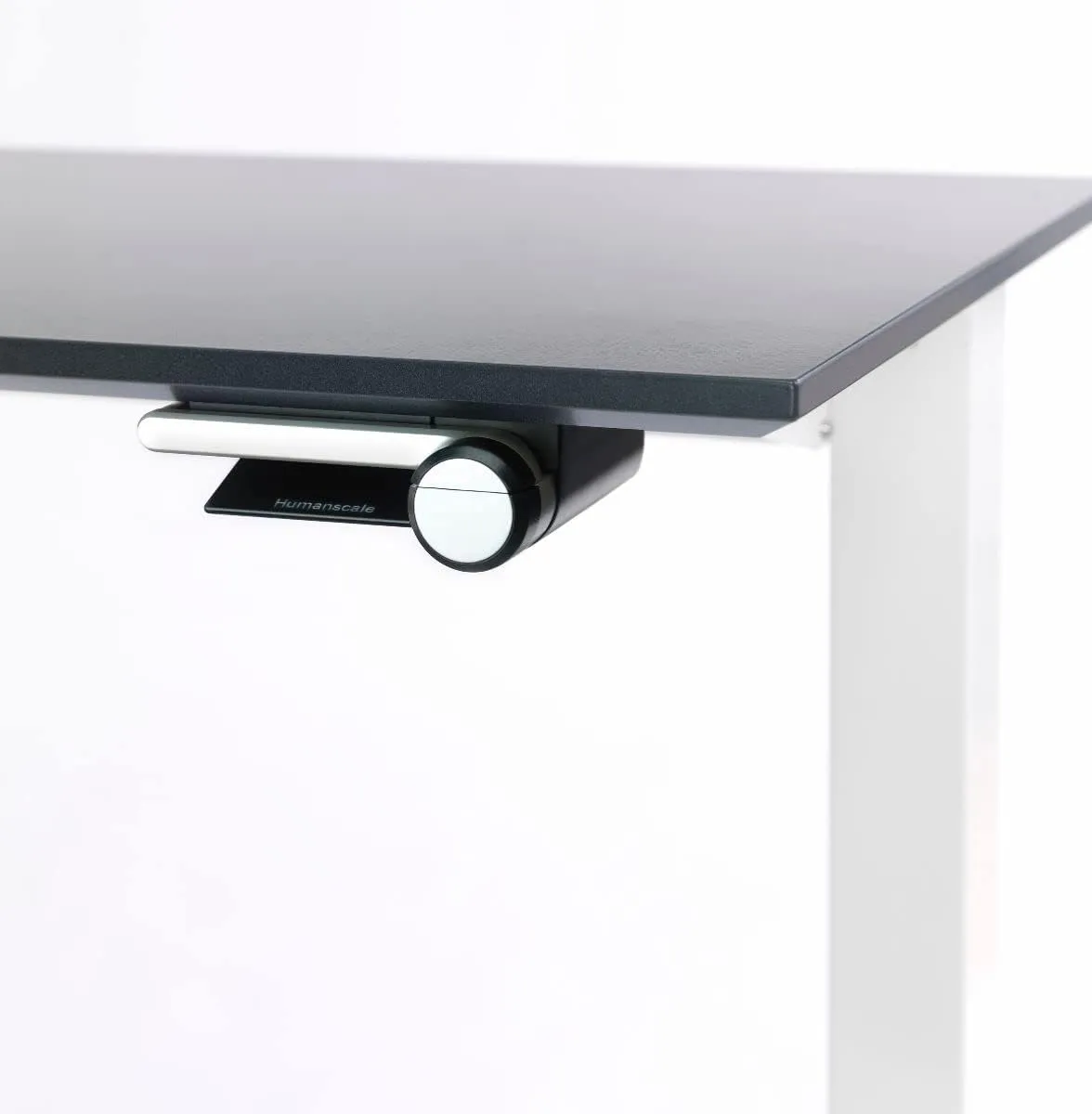 Humanscale Home Office Float Desk l Height-Adjustable Table l White Base on White Top with Flat Edge Finish l 24" D x 48" W