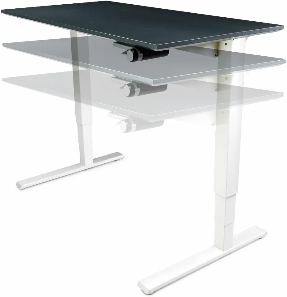 Humanscale Home Office Float Desk l Height-Adjustable Table l White Base on White Top with Flat Edge Finish l 24" D x 48" W