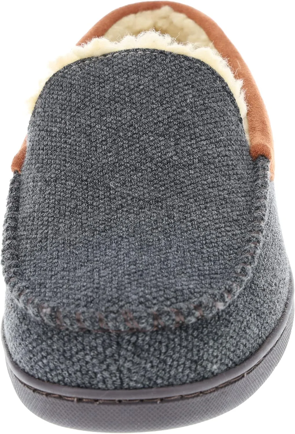 IZOD Mens Slipper, Knit Venetian Moccasin with Sherpa Fleece Lining, Grey/Black, Size 8 to 14