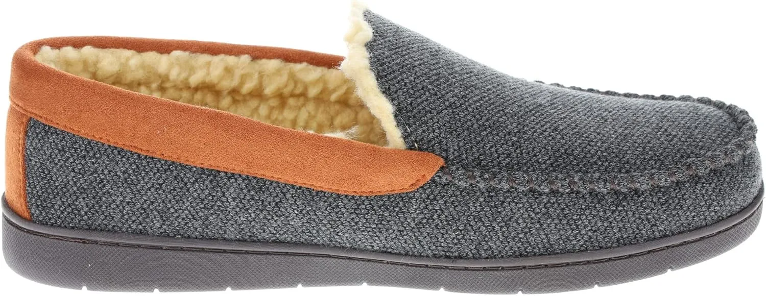 IZOD Mens Slipper, Knit Venetian Moccasin with Sherpa Fleece Lining, Grey/Black, Size 8 to 14