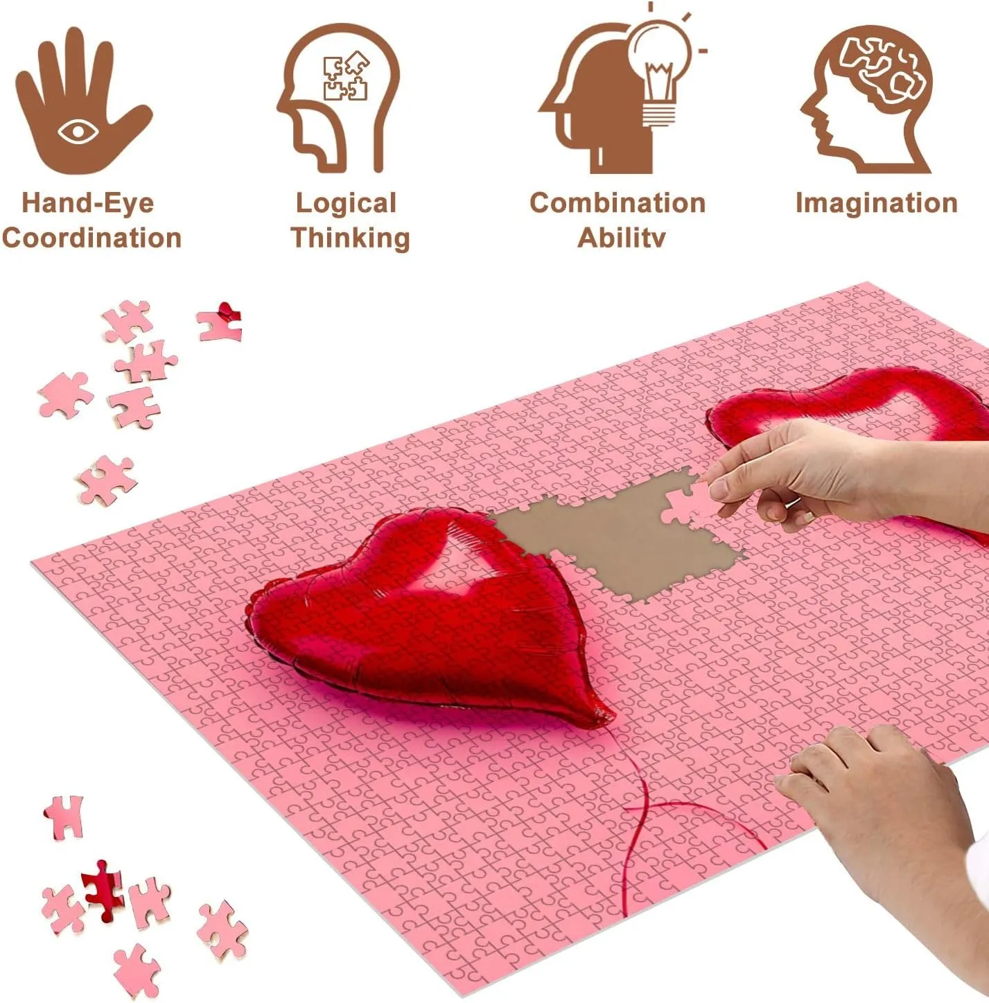 Jigsaw Puzzles 1000 Pieces for Adult Love Valentine s Day Shape Heart Pink top View Flat Lay Space Holiday Puzzle Game for Family Wooden Puzzle Toy Educational Games Puzzles for Home Decor