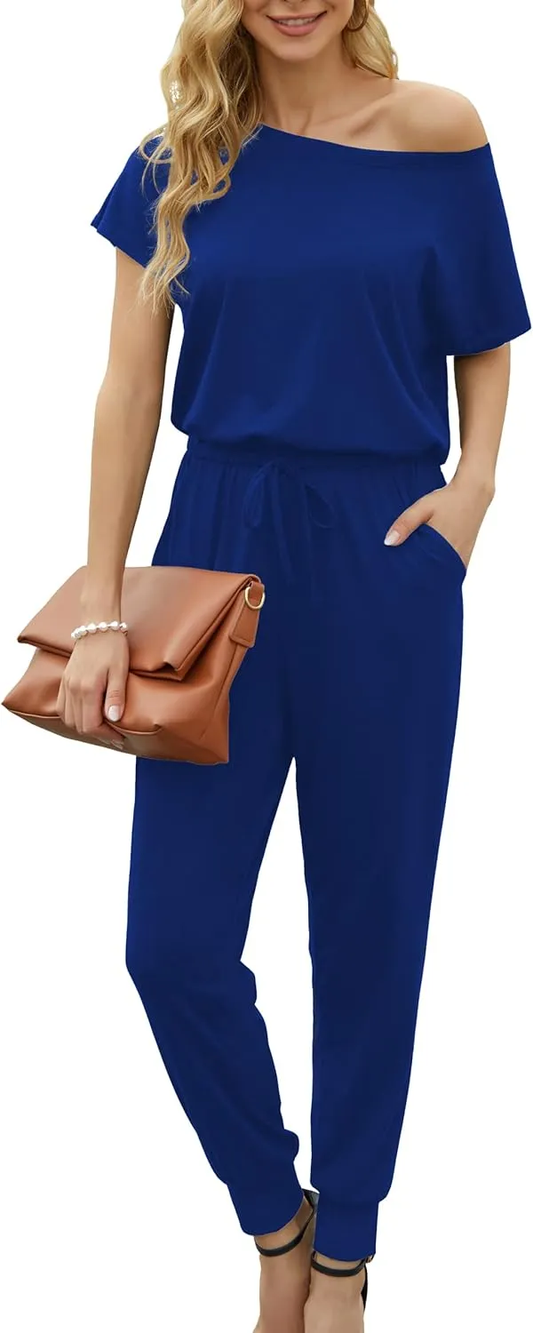 KAY SINN Summer Jumpsuit Rompers Off Shoulder for Women with Pockets Casual Elastic Waist