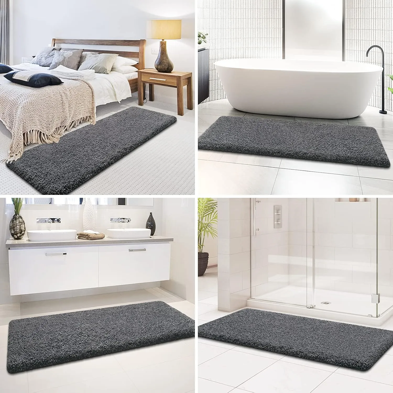 KMAT Bathroom Rugs Microfiber Bath Mat 20"(W) x 59"(L),Luxury Soft Shaggy Shower Rug, Non-Slip Absorbent Plush Throw Rugs Runner Carpet for Bathtub Shower Bathroom Bedroom,Machine Washable Grey