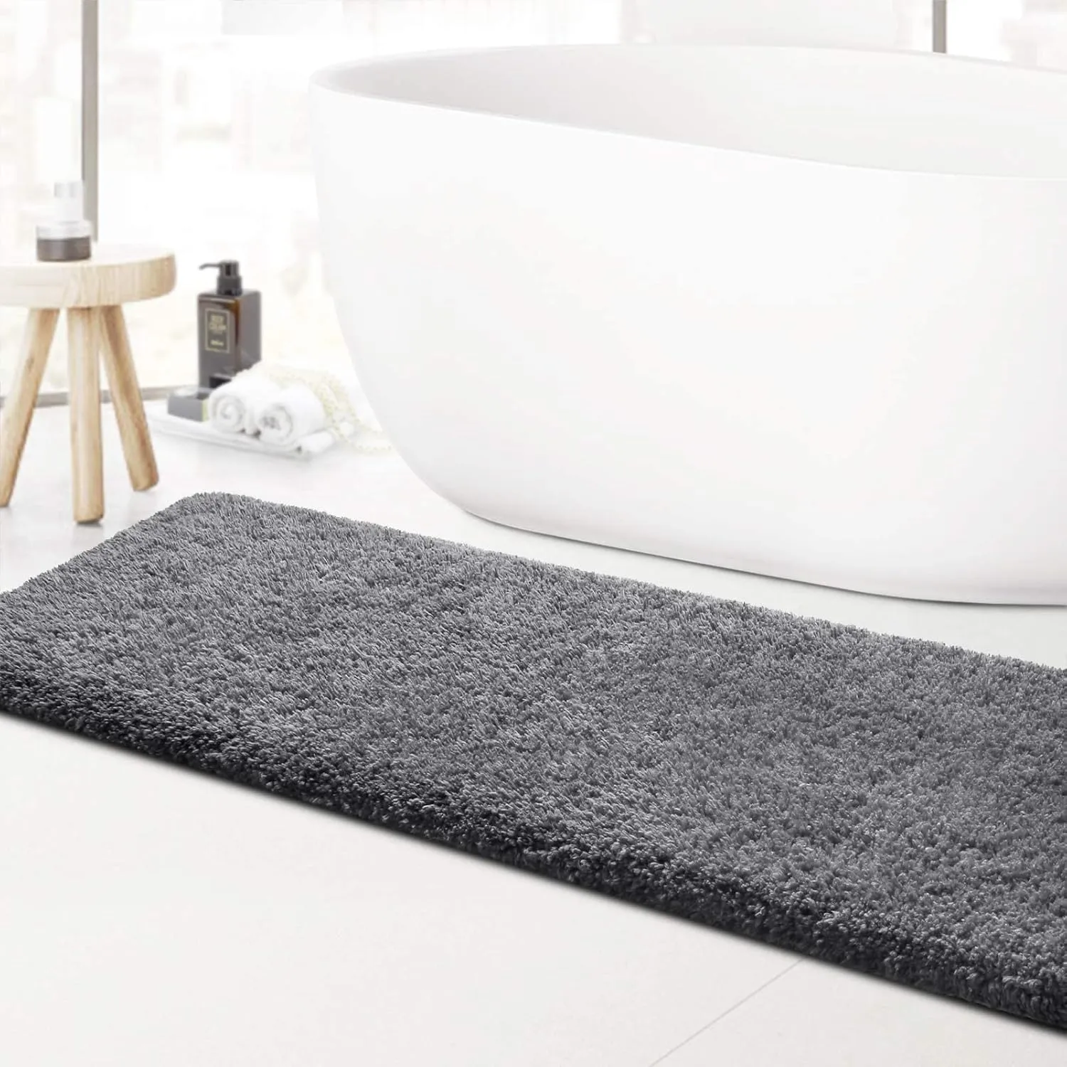 KMAT Bathroom Rugs Microfiber Bath Mat 20"(W) x 59"(L),Luxury Soft Shaggy Shower Rug, Non-Slip Absorbent Plush Throw Rugs Runner Carpet for Bathtub Shower Bathroom Bedroom,Machine Washable Grey