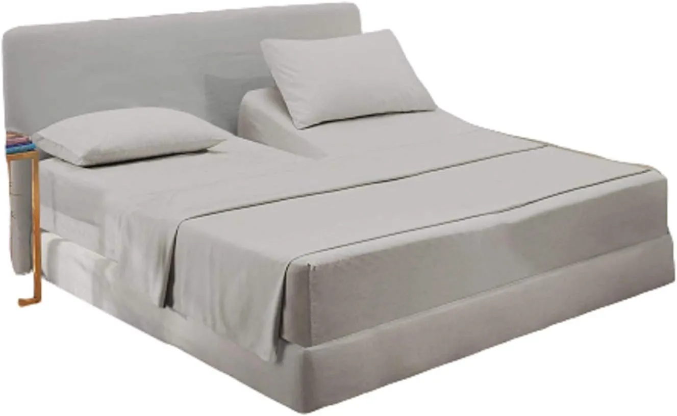 KRISHNA 4 Piece Premium 34" Top Split King Sheets Set for Sleep Number Adjustable Bed, 100% Egyptian Cotton Deep Pocket Fitted Sheet Fits Upto 16" Mattress, 78" x 80", Light Grey