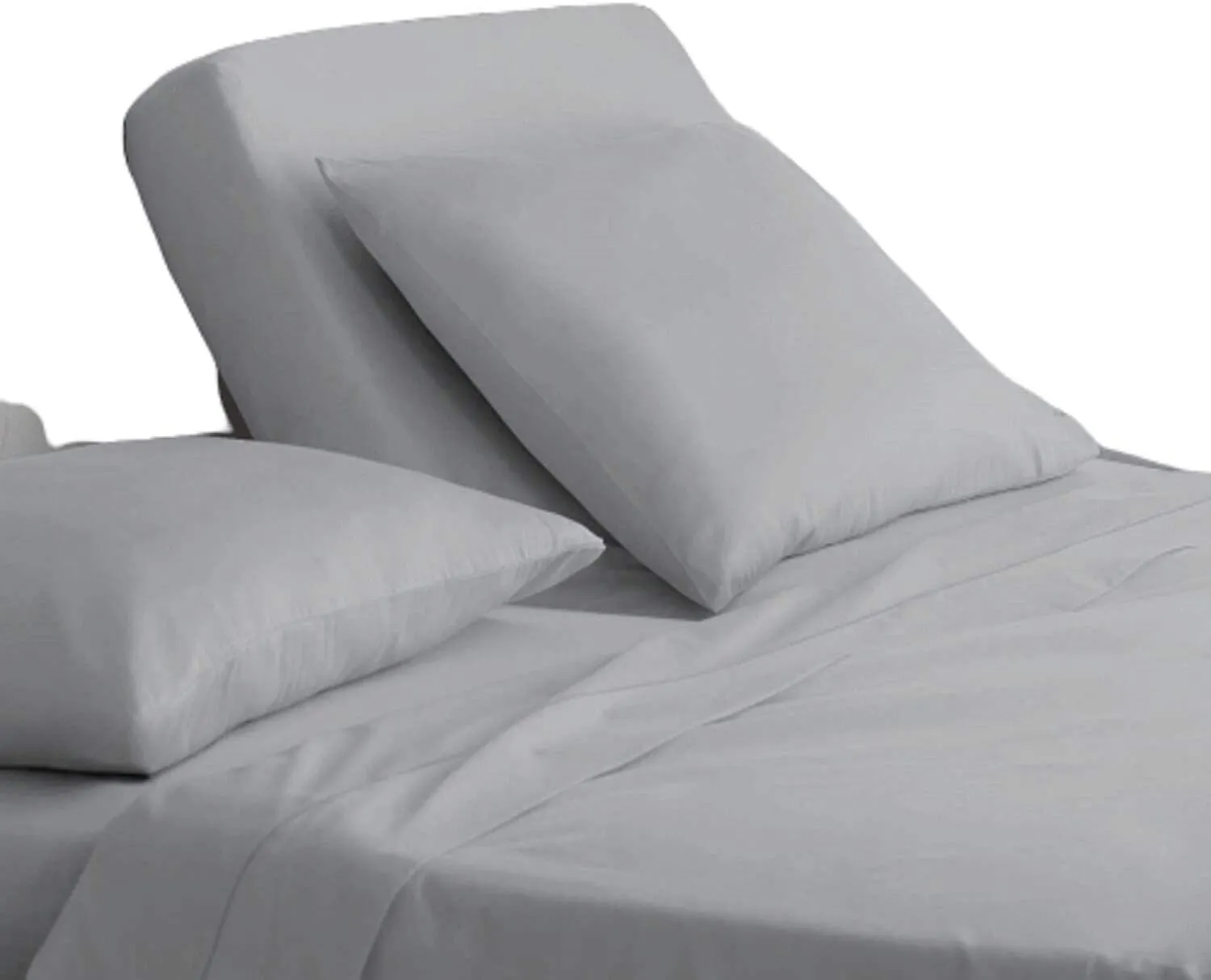KRISHNA 4 Piece Premium 34" Top Split King Sheets Set for Sleep Number Adjustable Bed, 100% Egyptian Cotton Deep Pocket Fitted Sheet Fits Upto 16" Mattress, 78" x 80", Light Grey