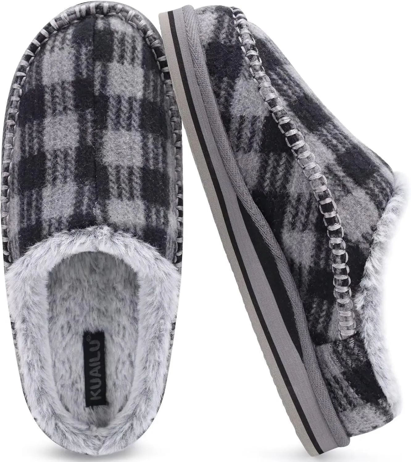 KuaiLu Mens Clog Slippers with Arch Support Suede Faux Fur Memory Foam Warm House Shoes Comfortable Slip-on Mans Bedroom Indoor Outdoor Slippers Rubber Sole Size 7-16