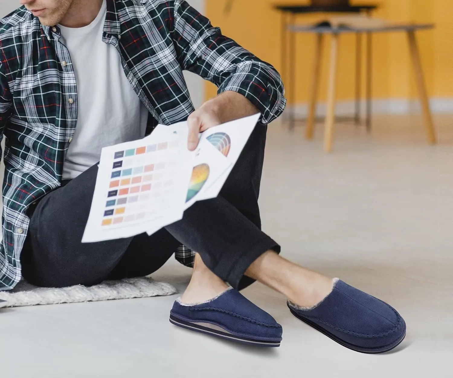 KuaiLu Mens Clog Slippers with Arch Support Suede Faux Fur Memory Foam Warm House Shoes Comfortable Slip-on Mans Bedroom Indoor Outdoor Slippers Rubber Sole Size 7-16