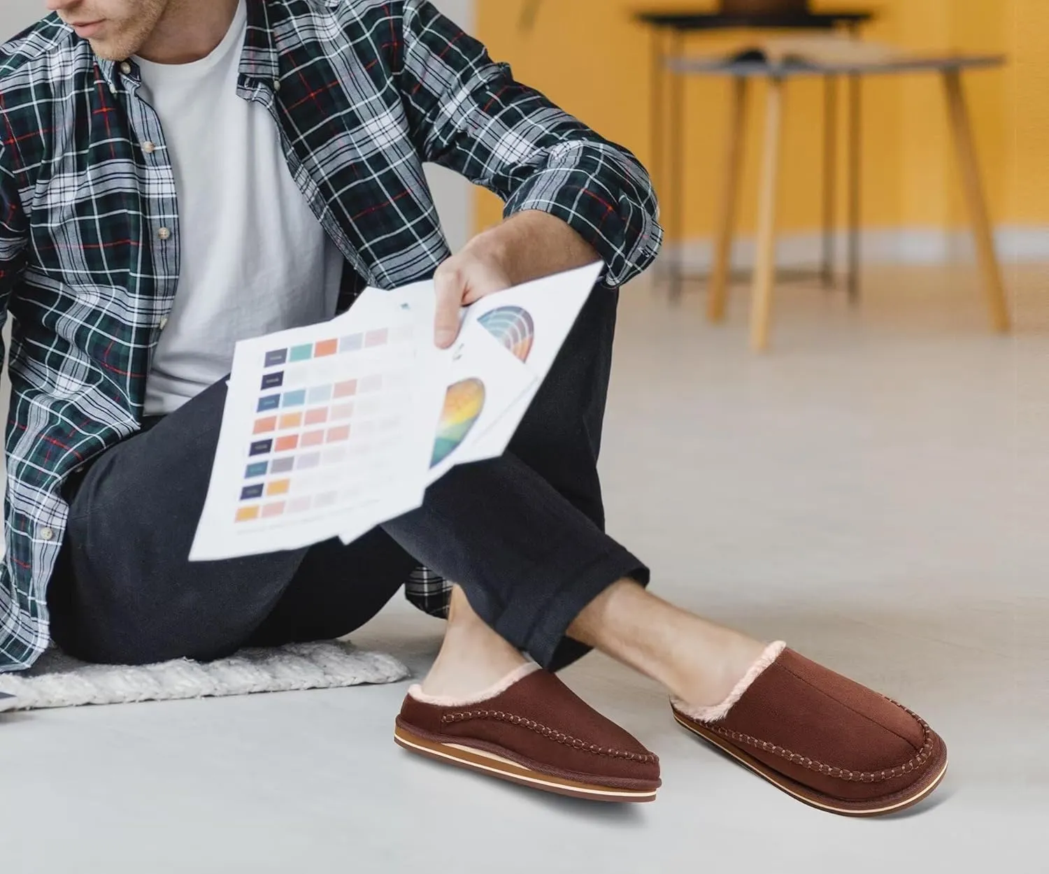 KuaiLu Mens Clog Slippers with Arch Support Suede Faux Fur Memory Foam Warm House Shoes Comfortable Slip-on Mans Bedroom Indoor Outdoor Slippers Rubber Sole Size 7-16