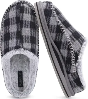 KuaiLu Mens Clog Slippers with Arch Support Suede Faux Fur Memory Foam Warm House Shoes Comfortable Slip-on Mans Bedroom Indoor Outdoor Slippers Rubber Sole Size 7-16