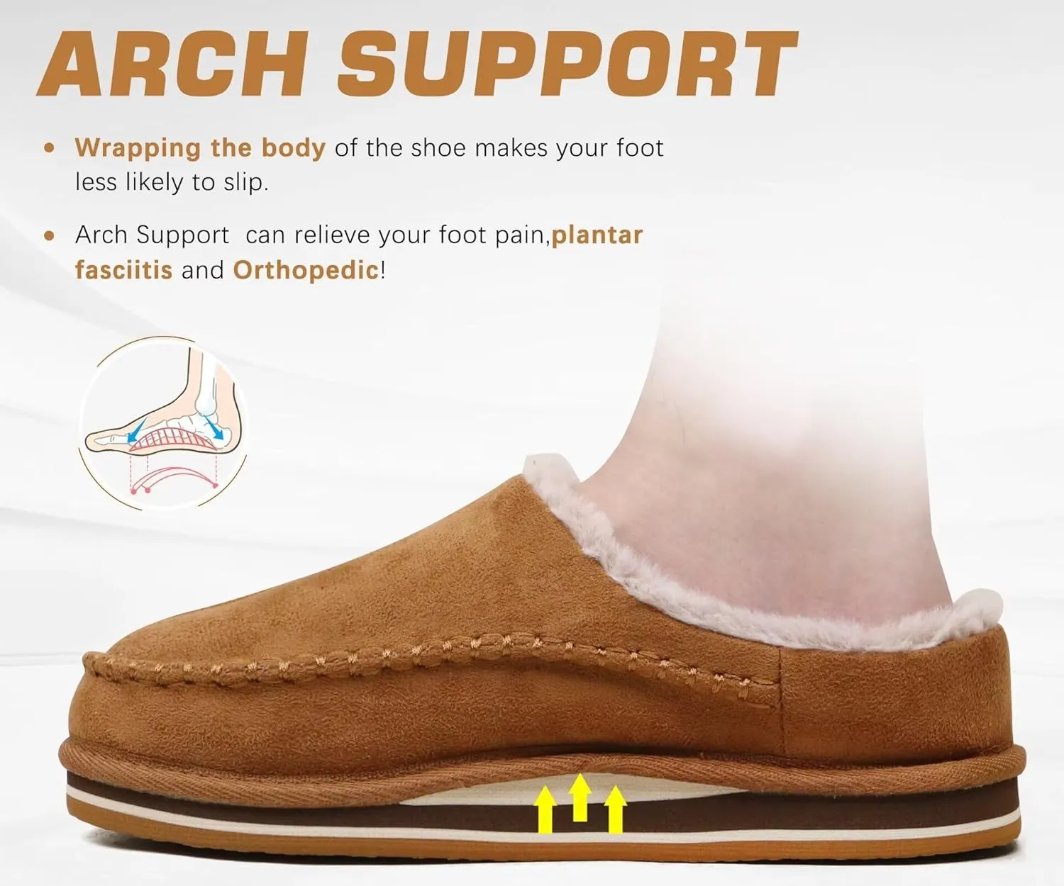 KuaiLu Mens Clog Slippers with Arch Support Suede Faux Fur Memory Foam Warm House Shoes Comfortable Slip-on Mans Bedroom Indoor Outdoor Slippers Rubber Sole Size 7-16