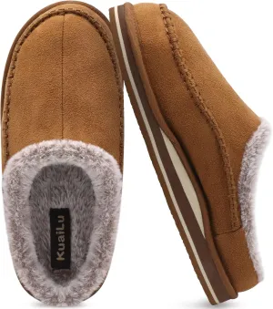 KuaiLu Mens Clog Slippers with Arch Support Suede Faux Fur Memory Foam Warm House Shoes Comfortable Slip-on Mans Bedroom Indoor Outdoor Slippers Rubber Sole Size 7-16