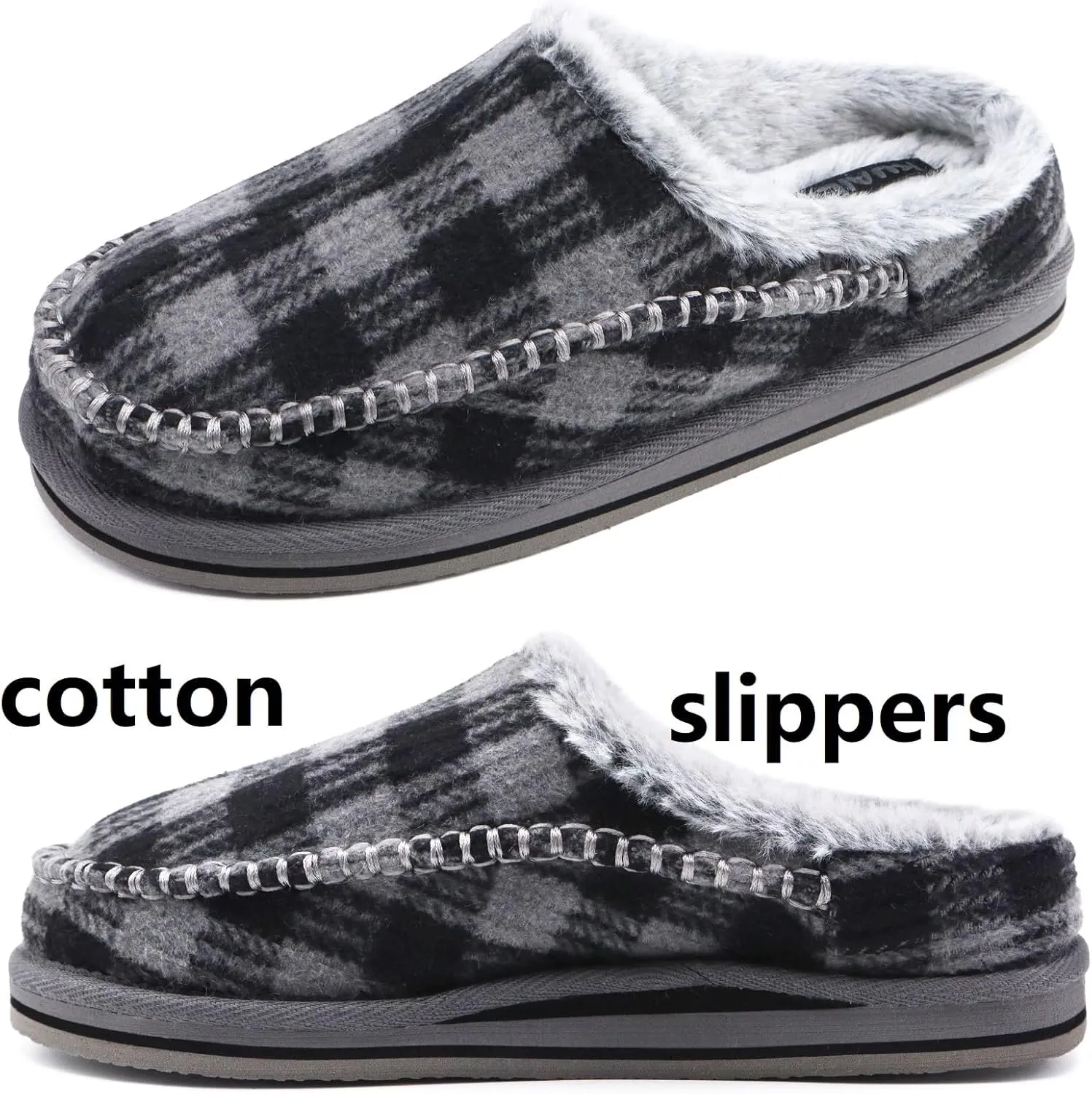 KuaiLu Mens Clog Slippers with Arch Support Suede Faux Fur Memory Foam Warm House Shoes Comfortable Slip-on Mans Bedroom Indoor Outdoor Slippers Rubber Sole Size 7-16