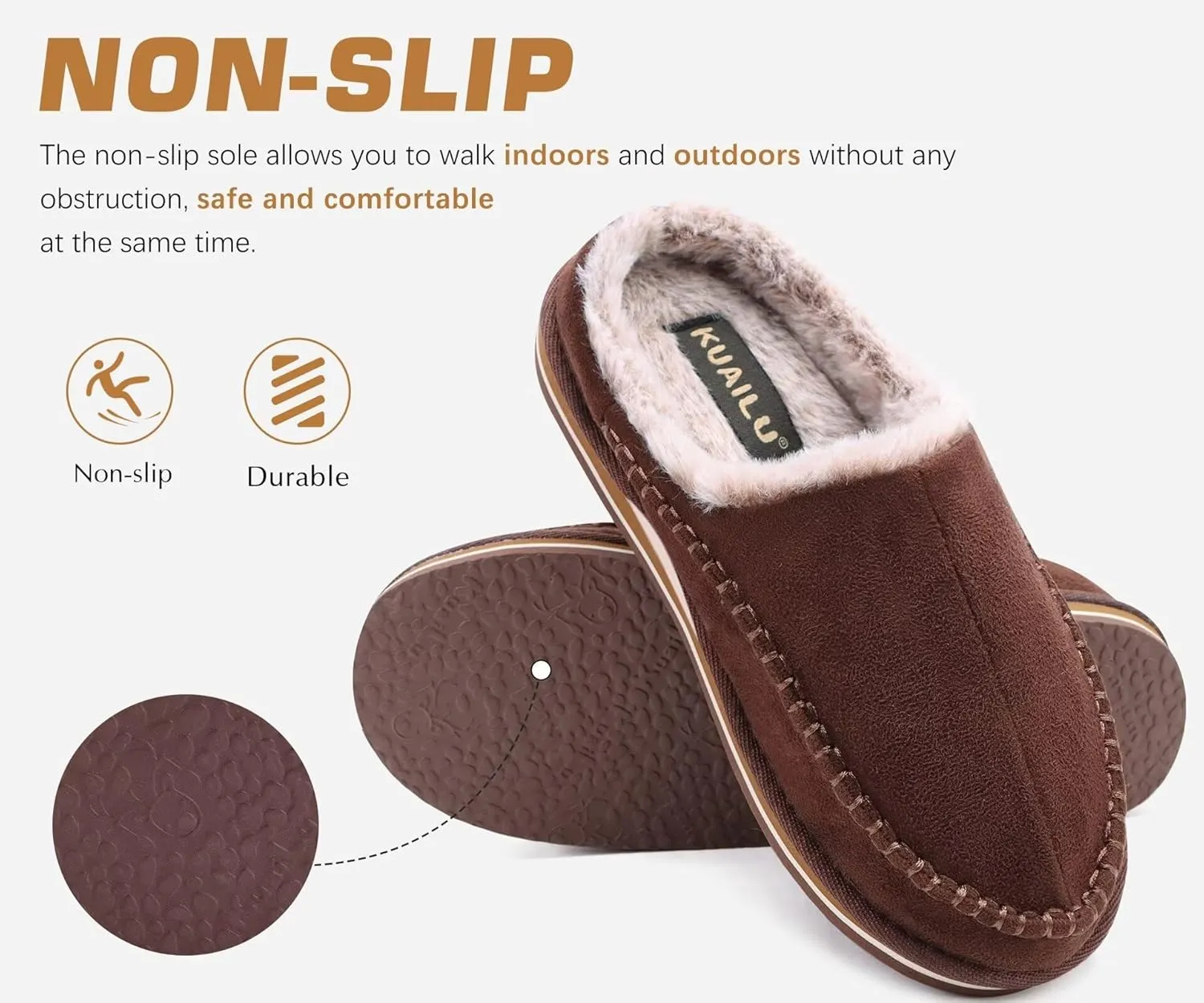 KuaiLu Mens Clog Slippers with Arch Support Suede Faux Fur Memory Foam Warm House Shoes Comfortable Slip-on Mans Bedroom Indoor Outdoor Slippers Rubber Sole Size 7-16