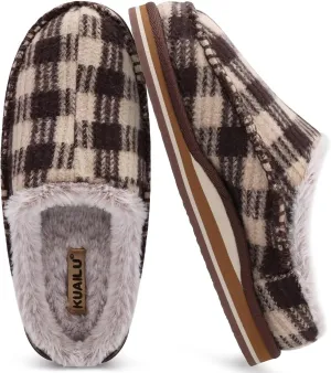 KuaiLu Mens Clog Slippers with Arch Support Suede Faux Fur Memory Foam Warm House Shoes Comfortable Slip-on Mans Bedroom Indoor Outdoor Slippers Rubber Sole Size 7-16