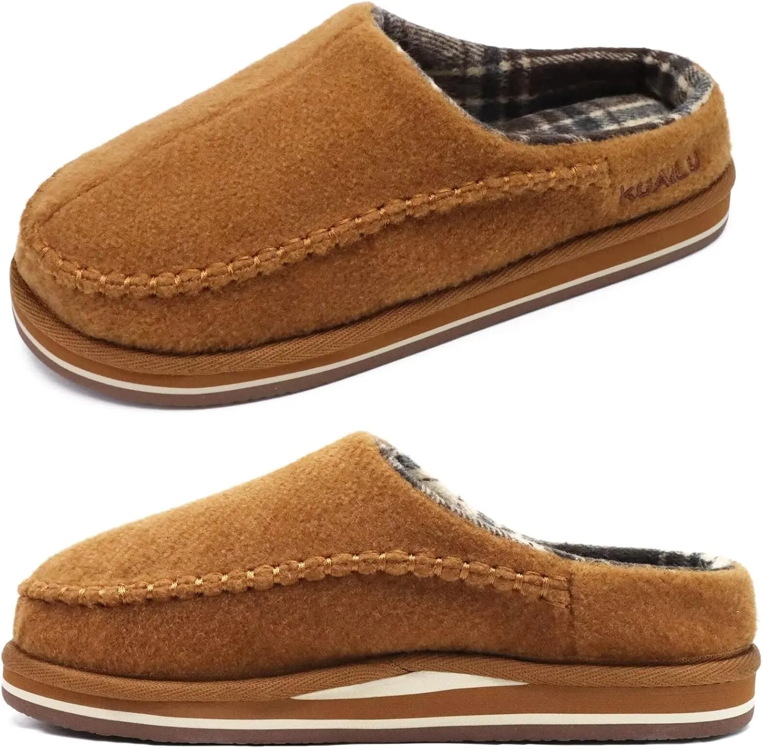 KuaiLu Mens Clog Slippers with Arch Support Suede Faux Fur Memory Foam Warm House Shoes Comfortable Slip-on Mans Bedroom Indoor Outdoor Slippers Rubber Sole Size 7-16