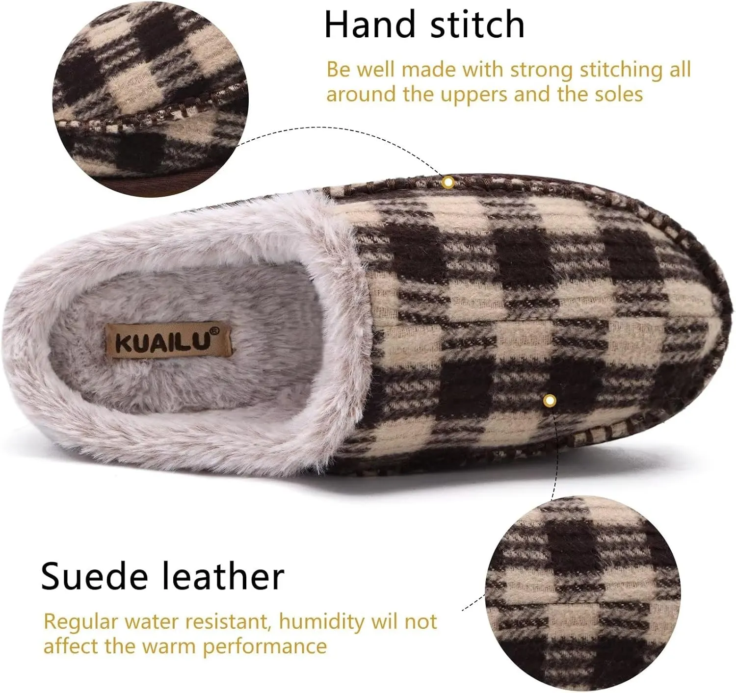 KuaiLu Mens Clog Slippers with Arch Support Suede Faux Fur Memory Foam Warm House Shoes Comfortable Slip-on Mans Bedroom Indoor Outdoor Slippers Rubber Sole Size 7-16