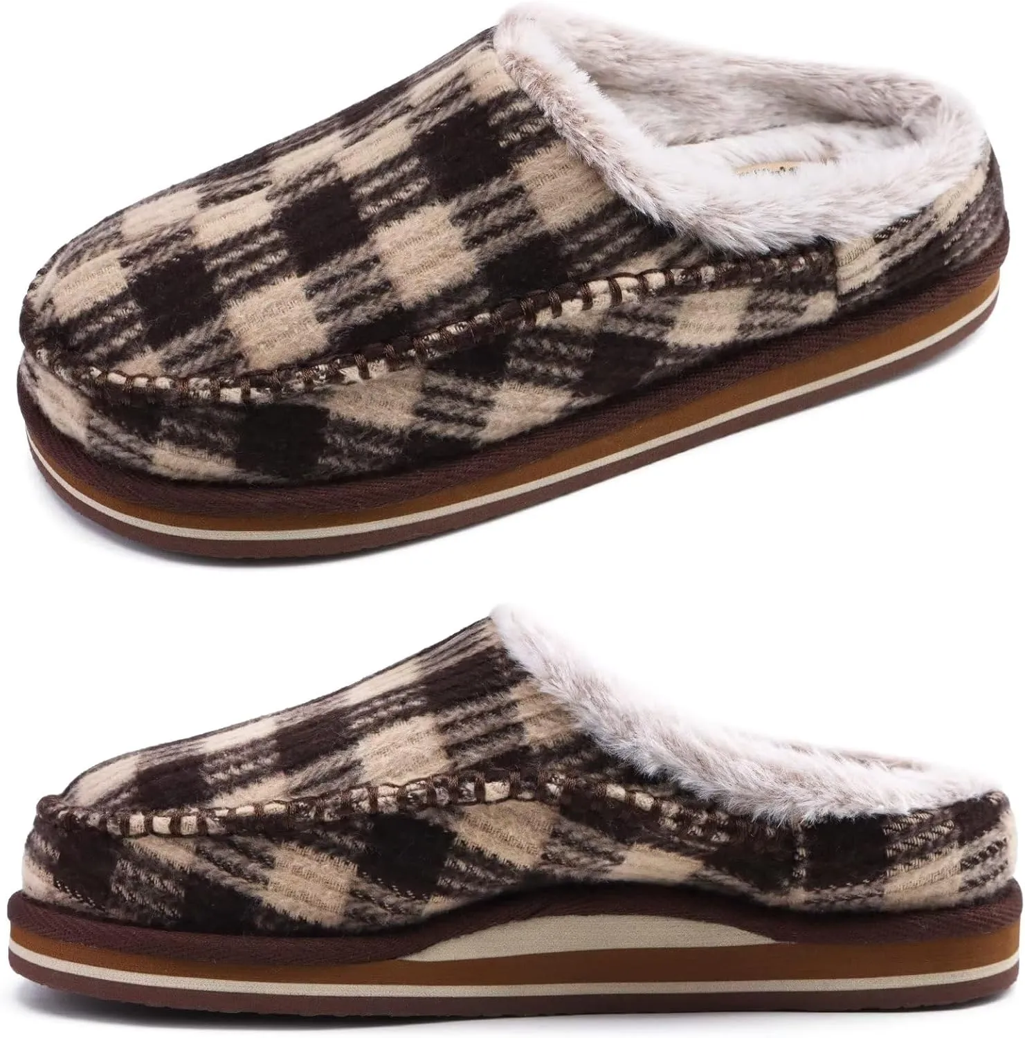 KuaiLu Mens Clog Slippers with Arch Support Suede Faux Fur Memory Foam Warm House Shoes Comfortable Slip-on Mans Bedroom Indoor Outdoor Slippers Rubber Sole Size 7-16
